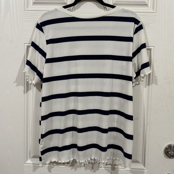 LuLaRoe Kelly Top Navy Blue Stripe‎  2XL NWT - Picture 7 of 8